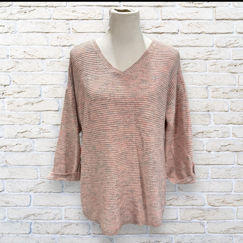 Chicos V-Neck Sweater - Cream with Orange and Brown - Size 3 - XL 16